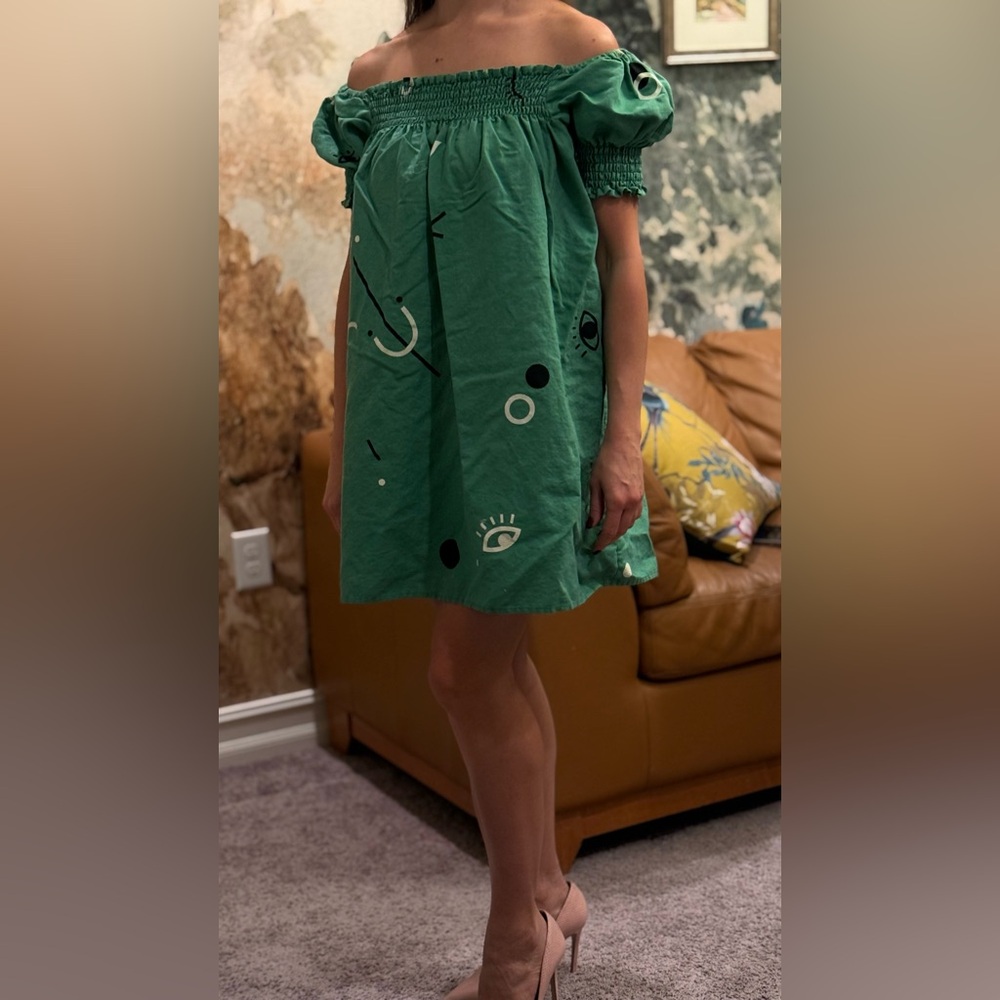 Capulet Green Off-Shoulder Smocked Dress size S/M - Picture 2 of 7